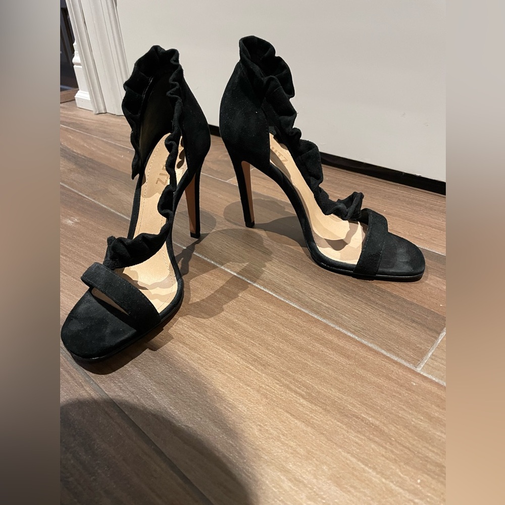 SCHUTZ Black Ruffle Sandals